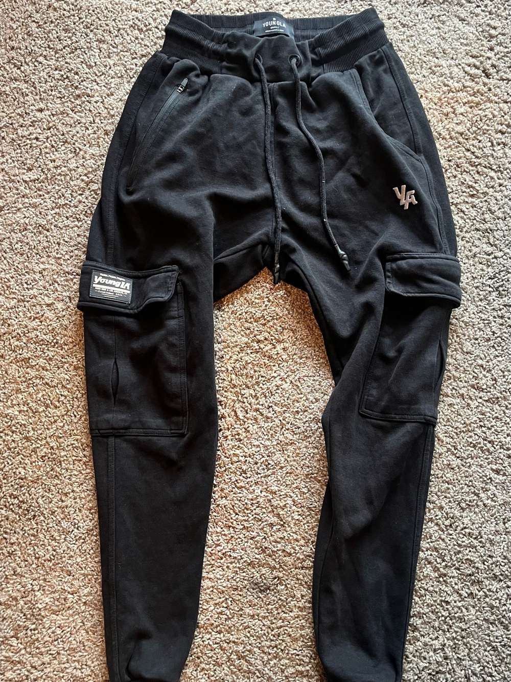 YoungLA Cargo Sweatpants Mens Small Black Zipper Pocket Gym Joggers